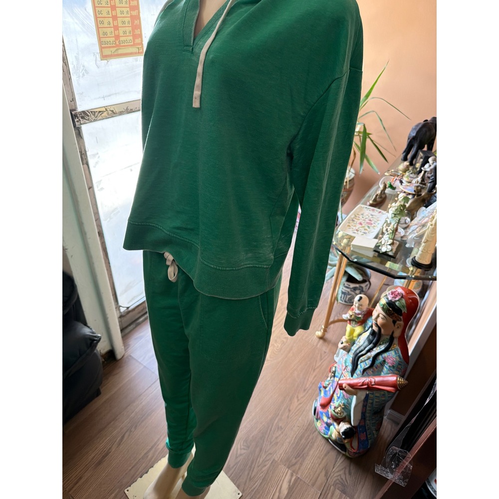 Green V-Neck Hoodie and Joggers 2 Piece Lounge Set Sweatsuit - Picture 8 of 12